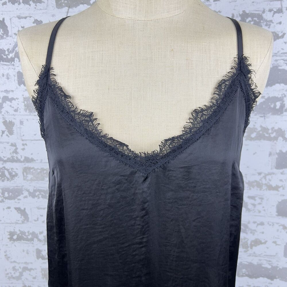 Band of Gypsies Womens L Slip Dress Midi Dress Black Fringe Lace Trim Satin Feel - Picture 2 of 9